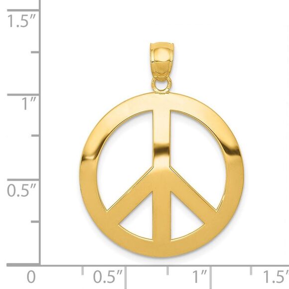 14k Yellow Gold 24mm Polished Convex Peace Symbol Pendant - Picture 4 of 5